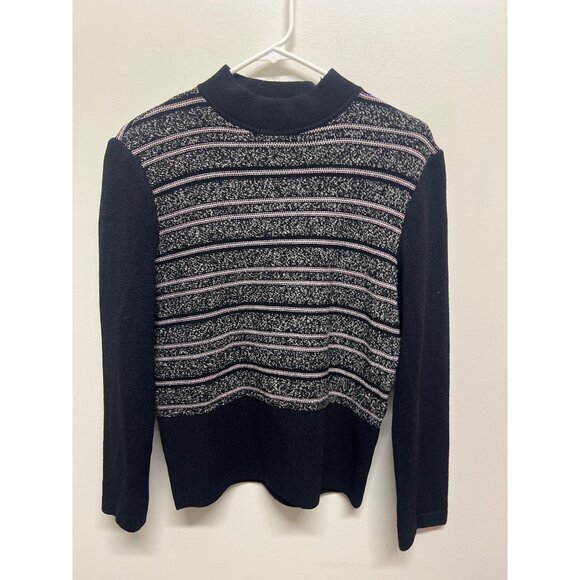 St. John SJK Womens Black & Pink Striped Crewneck Sweater Size 12 - Picture 1 of 6